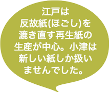 江戸は反故紙(ほごし)を漉き直す再生紙の生産が中心。小津は新しい紙しか扱いませんでした。